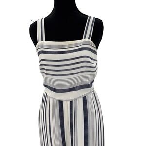 Nautical Navy White Striped Sleeveless Smocked Jumpsuit coastal grandma beach M